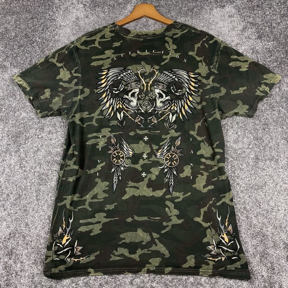 Affliction Black Label Rhinestone Camo Skull Short Sleeve T Shirt Men's XL - Picture 3 of 7